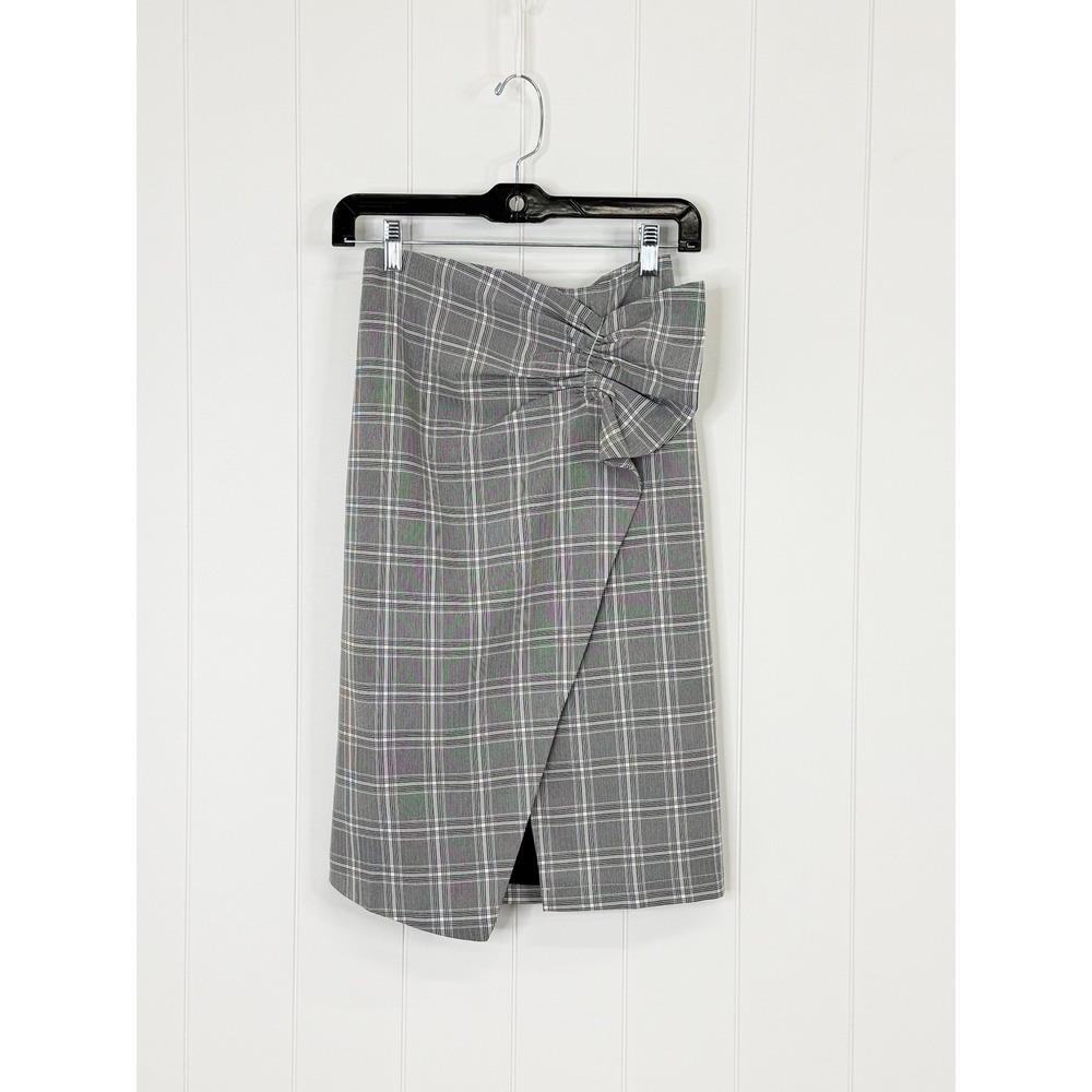 Fanco Grey Plaid Bow Front Wrap Pencil Skirt NWOT Women Size S Academia Preppy